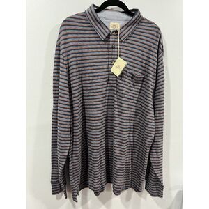 FAHERTY "Luxe‎ Striped Heather" L/S Pocket Polo Shirt, NWT - Mens XXL - Fire Sky